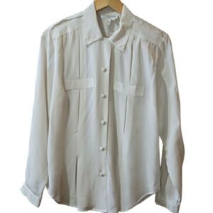Michelle Stuart White Button Up Blouse 8 Classic Workwear Y2K Office Chic